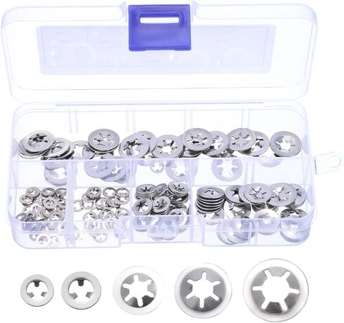 uxcell 200pcs Internal Tooth Star Lock Washers Set M2 M2.5 M3 M4 M5 Quick Speed Locking Washers, 304 Stainless Steel Starlock Push Nuts in Saudi Arabia