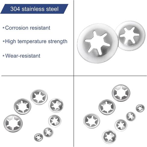 uxcell 200pcs Internal Tooth Star Lock Washers Set M2 M2.5 M3 M4 M5 Quick Speed Locking Washers, 304 Stainless Steel Starlock Push Nuts in Saudi Arabia