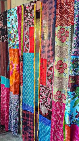 Home Decorative Silk Sari Curtains Unique Patchwork Design Light Filtering Window Panels for Living Room and Bedroom 84-inch Length (Pink) in Saudi Arabia