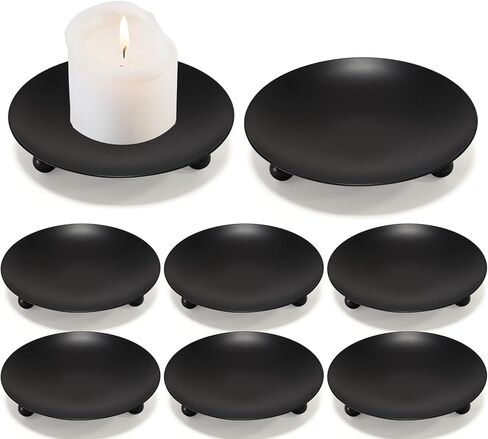 Iron Plate Candle Holder, Black Candle Holders for Pillar Candles, Small Candle Tray, Decorative Pillar Candle Holder Plate Metal Candle Stand for LED & Wax Candles,Spa,Weddings，Party (4 pcs) in Kuwait
