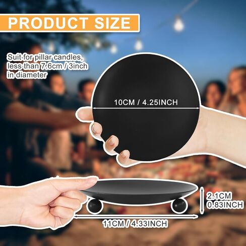 Iron Plate Candle Holder, Black Candle Holders for Pillar Candles, Small Candle Tray, Decorative Pillar Candle Holder Plate Metal Candle Stand for LED & Wax Candles,Spa,Weddings，Party (4 pcs) in Kuwait