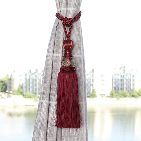 2Pcs Curtain Tiebacks Ropes Tassel Holdbacks Handmade Cotton Rope Window Curtain Buckle Clip Holder Boho Macrame Drapery Tie-Backs Rope Decorative Rope Curtain Ties for Home Office Dorm Patio in Kuwait
