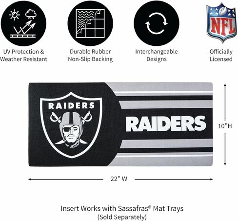 حشوات سجادة التبديل من Team Sports America NFL Las Vegas Raiders Sassafras، سجادة باب أمامية قابلة للتبديل، مدخل خارجي، سجادات باب داخلية للمدخل، 22 × 10 بوصة إدراج ممسحة Sassafras in Saudi Arabia