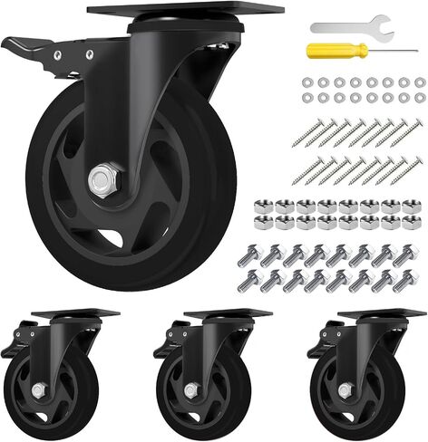5 Inch Heavy Duty Casters Set of 4, Locking Industrial Casters with Brake, Swivel Top Plate Casters Wheels for Furniture and Workbench(Free Hardware Kits) in Saudi Arabia