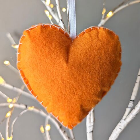 Christmas Heart Ornament Set - Set of 6 White and Red Felt Hearts with Snowflake Design - Heart Decorations for Christmas Tree - Stuffed Heart Ornaments - Handmade Scandinavian Style in Saudi Arabia