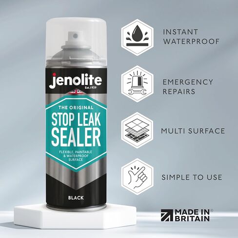 JENOLITE Stop Leak Sealer Spray | Waterproof Sealant | Fills, Seals & Stops Leaks | BLACK | 400ml (14 Ounces) in Kuwait