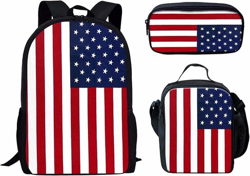 FKELYI American Flag Sunflower Shoulder Bags School Backpack Students Cow Print College Bookbag with Lunch Box Pencil Case in Saudi Arabia