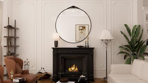 Keonjinn 30" x 30" Round Antique Mirror, Black Vintage Mirrors for Wall with Metal Frame, Circle Vintage Vanity Mirror, Round Bathroom Mirror for Mantle, Living Room, Fireplace, French Cleat Mounting in Saudi Arabia
