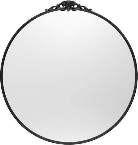 Keonjinn 30" x 30" Round Antique Mirror, Black Vintage Mirrors for Wall with Metal Frame, Circle Vintage Vanity Mirror, Round Bathroom Mirror for Mantle, Living Room, Fireplace, French Cleat Mounting in Saudi Arabia