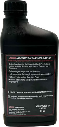 Klotz American V-Twin Synthetic Motorcycle Oil Lubricant 20W-50 for Harley-Davidson Air-Cooled Engine – Wear Protection & Antioxidant | KH-2050, 4 Quarts Value Pack in Saudi Arabia