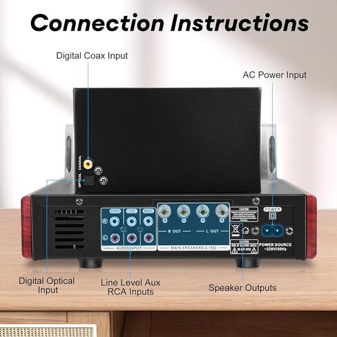 Bluetooth 5.0 Tube Amplifier,100W Stereo Hybrid Hi-Fi Vacuum Tube Class A/B Amplifier,Home Audio HiFi Stereo Receiver Integrated Amp with AUX/BT/USB/Optical/Coaxial inputs for Passive Speakers in Kuwait