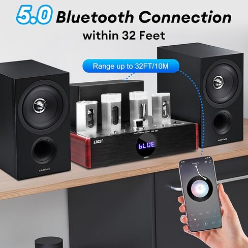 Bluetooth 5.0 Tube Amplifier,100W Stereo Hybrid Hi-Fi Vacuum Tube Class A/B Amplifier,Home Audio HiFi Stereo Receiver Integrated Amp with AUX/BT/USB/Optical/Coaxial inputs for Passive Speakers in Kuwait