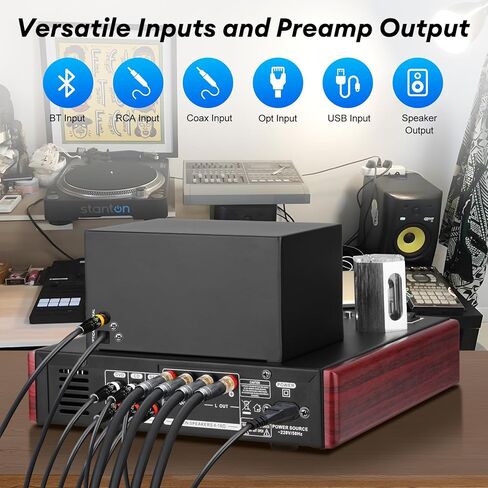 Bluetooth 5.0 Tube Amplifier,100W Stereo Hybrid Hi-Fi Vacuum Tube Class A/B Amplifier,Home Audio HiFi Stereo Receiver Integrated Amp with AUX/BT/USB/Optical/Coaxial inputs for Passive Speakers in Kuwait
