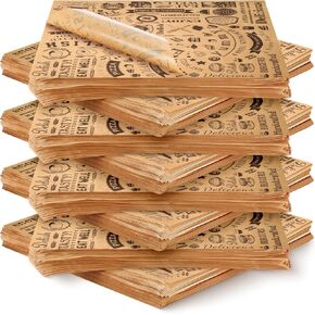600 Pcs 12 x 12 Inch Deli Wax Paper Sheets Grease Resistant Tray Basket Liners Newsprint Paper Water and Grease Proof Sandwich Wrapping Paper Square Hot Dog Wrappers for Food Baking (Brown)