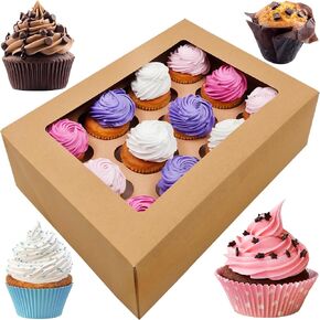 BAKELUV White 12 Cupcake Boxes, Cupcake Containers | 13x9.5x4, 25 Pack | 12 Cupcake Box Bulk, Cupcake Boxes 12 Count Carrier, Option to 14x10x4 Bakery Boxes with Window, ¼ Sheet Cake Box 13x9 Inches