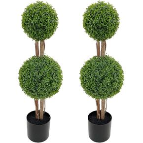 ROOMTEC 2 Pcs 22" H Artificial Boxwood Topiary Ball Tree Faux Topiary Ball Plant Artificial Shrubs Bushes with Cement Pot Artificial Topiariy Trees for Indoor Outdoor Home Front Porch Decor