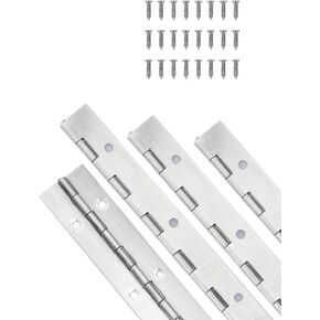 2Pack 12-Inch Silvery Continuous & Piano Hinges,Stainless Steel Piano Hinge with Holes, Ideal for Folding Cabinet Doors, Silvery Stainless Furniture Hinges Includes 24pcs Screws