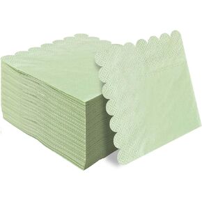 HEIPINIUYE 50 Pieces 2-ply Light Blue Napkin Disposable Scalloped Cocktail Napkins Beverage Napkins Dessert Napkins Paper Napkins for Wedding Birthday Party Paper Dinner Napkins