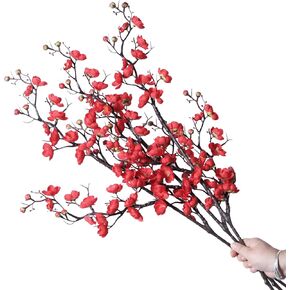 cn-Knight 3pcs Artificial Cherry Blossom Branches,37 Inch Long Stem Silk Plum Blossom with Buds,Realistic Japanese Apricot for Home Décor Centerpiece Wedding Bouquet,White