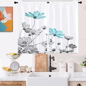Flower Red Window Curtain 42" W x 63" L Floral Grey Romantic Wildflower Herbs Blossom Daisy Nature Scenery Decoration Treatment Fabric Living Room Bedroom Window Drapes Treatment Fabric 1 Pair