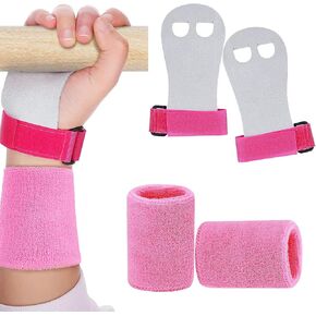 2 Sets Gymnastics Hand Grips Gloves Wristbands, Gymnastic Hand Grips Gymnastic Bar Palm Protection and Wrist Support Sports Accessories for Boys Girls Youth Kids Workout and Exercise