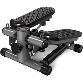 Steppers for Exercise at Home, Mini Stepper 300LBS Loading Capacity, Low-Impact Stair Step Cardio Equipment with Digital Monitor, Stepper with Resistance Bands, Grey