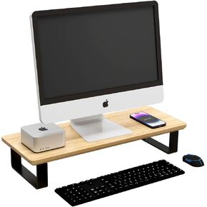 YUMORE Wood Computer Monitor Stand for Desk, Natural Oak Wood Monitor Riser for Desk, Monitor Stand Riser with Storage, Desktop Stand for Laptop Computer, TV, PC, Printers