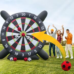 10FT Giant Inflatable Soccer Dart Board Backyard Games - with 370w Blower, 8 Soccer Balls - Large Kick Football Target Dartboard for Outdoor Yard Lawn Family Adults (Black)