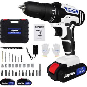 21V Portable Cordless Power Drill Set Impact Screw Driver with 1500mAh Li-Ion Rechargeable Battery 25+1 Torque Setting 45N.m Variable Speed Control with LED Light, 29PCS Accessories, Carrying Case in Saudi Arabia