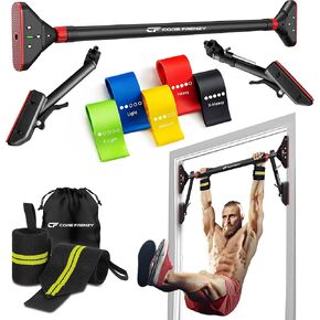 Pull Up Bar for doorway With Resistance Bands & Wrist Wraps, Chin Up Bar for Upper Body Workout & Exercise, 29.9" - 37.5" Adjustable Width Locking Mechanism, No Screw Installation, 880 lbs