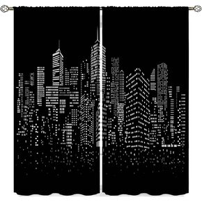 New York Curtains, Brooklyn Bridge and Lower Manhattan Skyline Living Room Bedroom Window Drapes 2 Panel Set, W42 x L45 Inch
