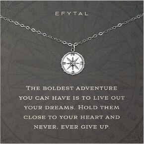 EFYTAL Inspirational Gifts for Women, Sterling Silver or Gold Plated Studded Compass Necklace, Retirement Gifts for Women, Friendship Necklace, Farewell Gifts for Coworkers, New Job Unique Gifts for Women