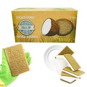 Natural Kitchen Sponges Compostable Cellulose and Coconut Scrubber Sponge Pack 12 Eco Walnut 100% Coconut Sponge Eco Friendly Biodegradable Non Scratch