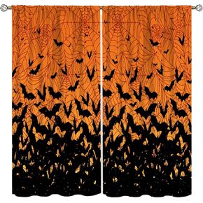 Halloween Curtains Orange and Black Autumn Pumpkin Spider Web Bats for Living Room and Bedroom Door Curtain Panel Decor for Halloween Window Decorations 42x45 inch Decor