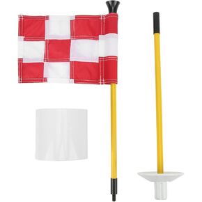 Pin Flag Hole Cup Set for Mini Putting Green Flagstick Yard Practice Supplies Portable 2 Section Detachable (White Red Grid)