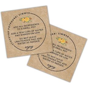 Stovetop Potpourri Instruction Label | 30 Pack 2.5"x2.5" Square Card Brown Kraft Paper Christmas Holiday Hang Tag for Package Stove Top Simmer Home Scent Use with Glass Saucepan Stove-Top Steamer Pot