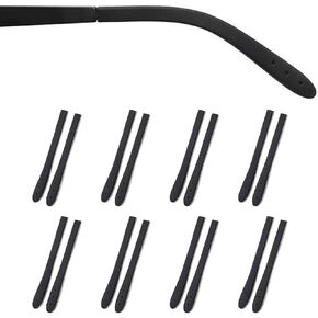Eyeglass Temple End Tips Anti-Slip Soft Silicone Tube Sleeve Glasses Retainers Replacement Temple Tips for Flat Thin Metal Slim Eyeglass Legs(8 Pairs Black/Grey)