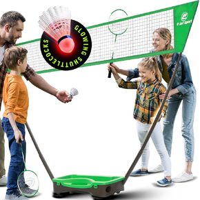 Portable Badminton Net Set with Storage Base, Rackets Lightning Shuttlecocks Combo Set for Family & Kids, Easy Setup for Backyard Training, Beach, Park, Picnic Games