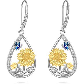 Sunflower Dangle Earrings 925 Sterling Silver Boho Bohemian Sunflower Drop Earrings Sunflower Leverback Jewelry Gifts for Women
