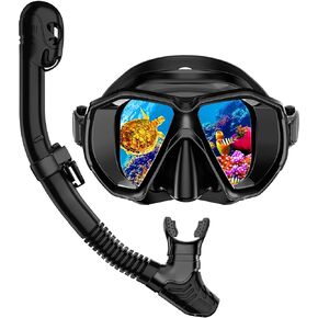 Snorkeling Gear for Adults Scuba Mask Set with Nose Cover Anti Fog Diving Mask with Dry Top Snorkel for Mens Womens Travel Swim Scuba Diving Snorkeling with Bag