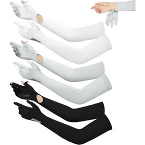 3 Pairs UV Long Sun Gloves Women Touchscreen Driving Full Finger Protective Arm Gloves UPF 50+ for Outdoor Sports
