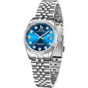 BUREI Women Watch Business Women Watches with Day DateAnalog Quartz Watch for Ladies Silver Gold Stainless Steel Bracelet Watch Fashion Ladies Watches Small Face Diamond Watch Waterproof