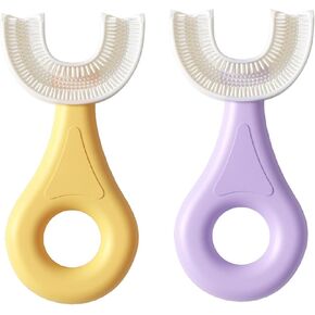 U Shaped Toothbrush Kids 6-12 Years Old- Two Premium Soft Toothbrushes Come with Travel Case & - Sensory Toothbrush - Rounded Toothbrush Kids Size Head Makes Brushing Fun & Easy - 1 Pink, 1 Blue
