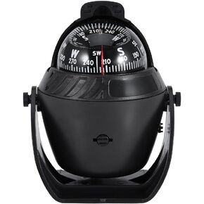 Boat Compass Pivoting Car Compass Dashboard Suction Electronic Navigation Ball Marine Compass with LED Light for Marine Boat Ship Truck Camping Hiking (Black)