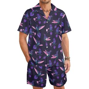 HUGLAZY Mens 2 Piece Outfits Tropical Shirts Short Sleeve Hawaiian Shirt And Shorts Beach Outfits Party Disco