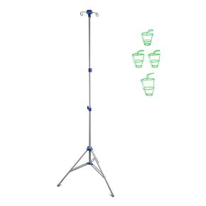 IV Intravenous Foldable Pole Stand, Portable Collapsible IV Pole Stand 4 Hook 3 Leg, IV Poles with 4 Hanging nets for Wheelchair Infusion Stand for Hospitals Clinics Wheelchairs and Beds (Black)