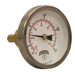 Winters TSW Series Aluminum Dual Scale Hot Water Thermometer, Dial Type, 2-1/2" Dial, 3/4" Sweatwell, 30-250 F/C Range