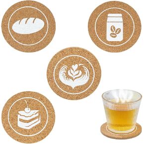 Cork Coasters Set of 3, 4" Drink Coasters, Plant Coasters, Hot Pads for Coffee Table, Bar, Desk, Kitchen, Home Essentials, Cute Coasters for Desk