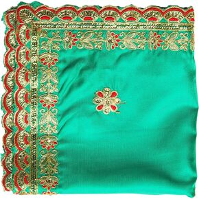 Medium Pooja Cloth Mat Aasan Orange Artificial Silk Aasan Decorative Cloth with Sequence Work(Size:-19 InchesX19 Inches) Multipurpose Pooja Indian Traditional Festival Decoration Item & Article