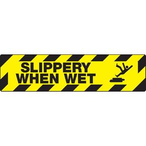 Accuform PSD614 Skid-Gard Non-Slip Adhesive Vinyl Floor Sign, Legend "Slippery When Wet" with Graphic, 6" Length x 24" Width, Black on Yellow